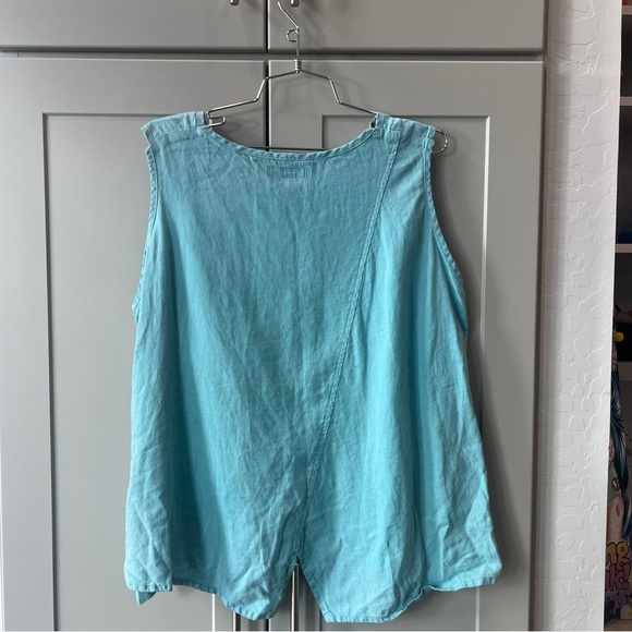 Flax Tiffany Blue Linen Asymetrical Contemporary Minimalist Tank Top Medium - Picture 3 of 9